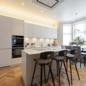sprayed kitchen with marble worktop