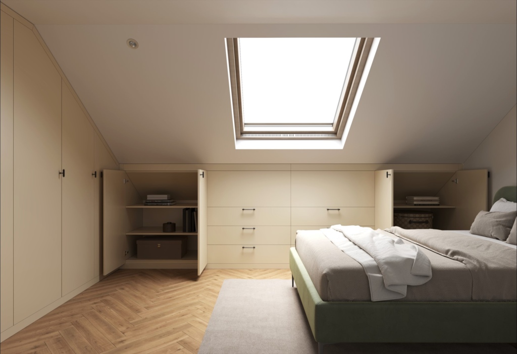 sand beige sloped ceiling wardrobes
