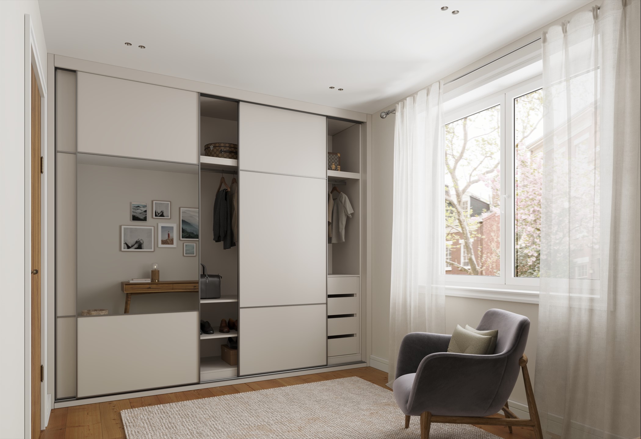 grey fitted wardrobes with sliding doors