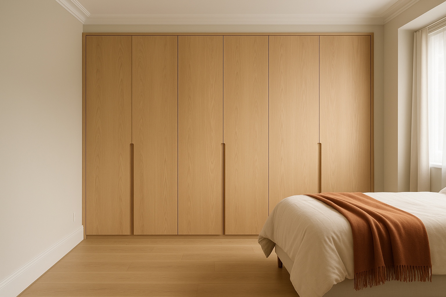 Real oak veneer wardrobes with integrated handles
