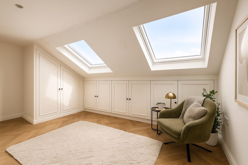 Loft room hand painted MDF wardrobes London