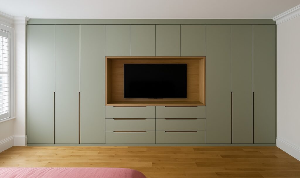 soft muted green lacquered doors London