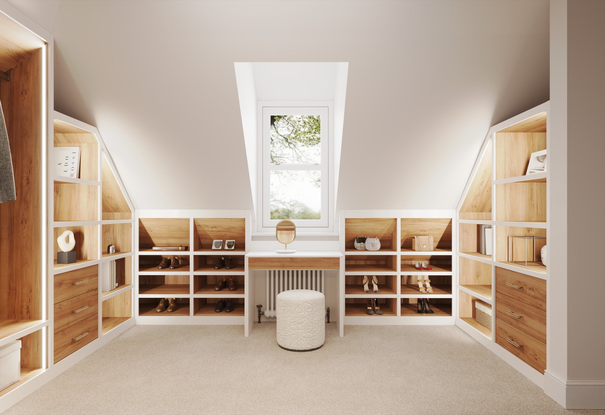 loft room walk in wardrobes with shoe storage