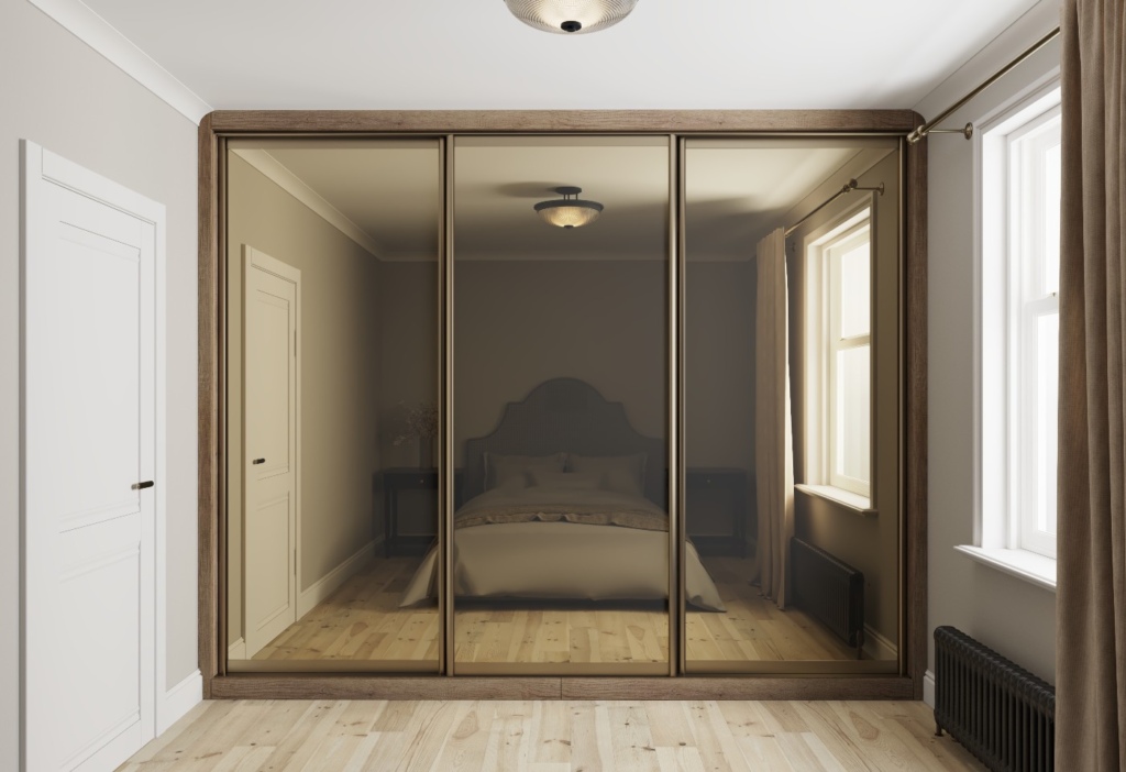 Fitted sliding door wardrobes with bronze mirrors in London