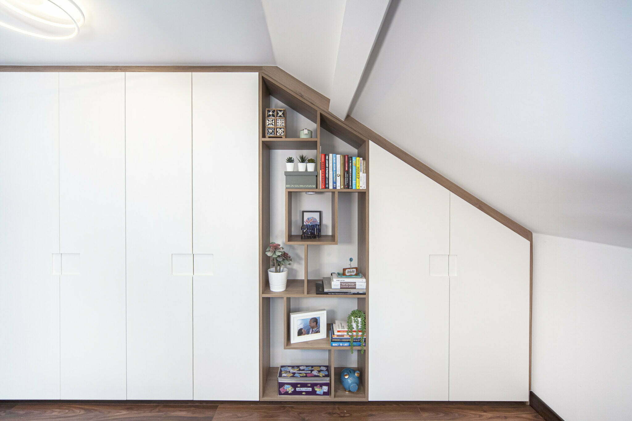 Modern handleless lacquered wardrobe, sloping ceiling, Uxbridge London