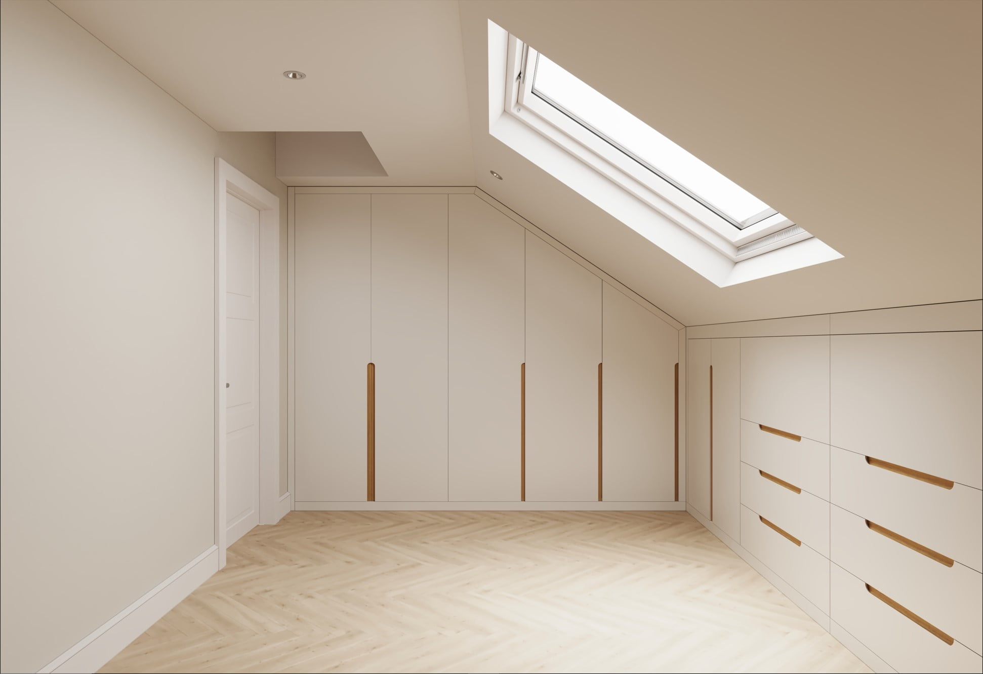 Scandinavian style loft room fitted wardrobes