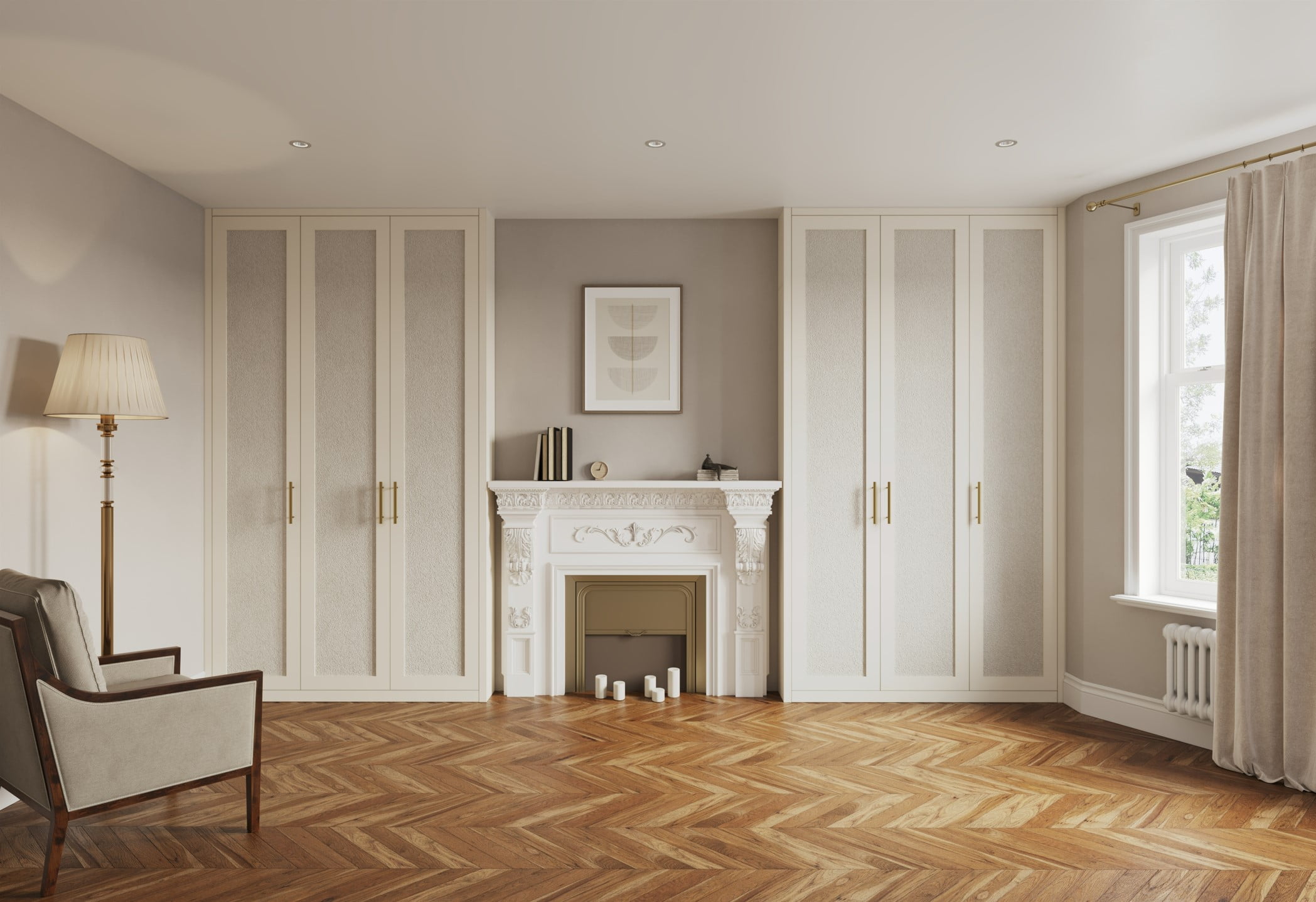 Fitted wardrobes around deals fireplace