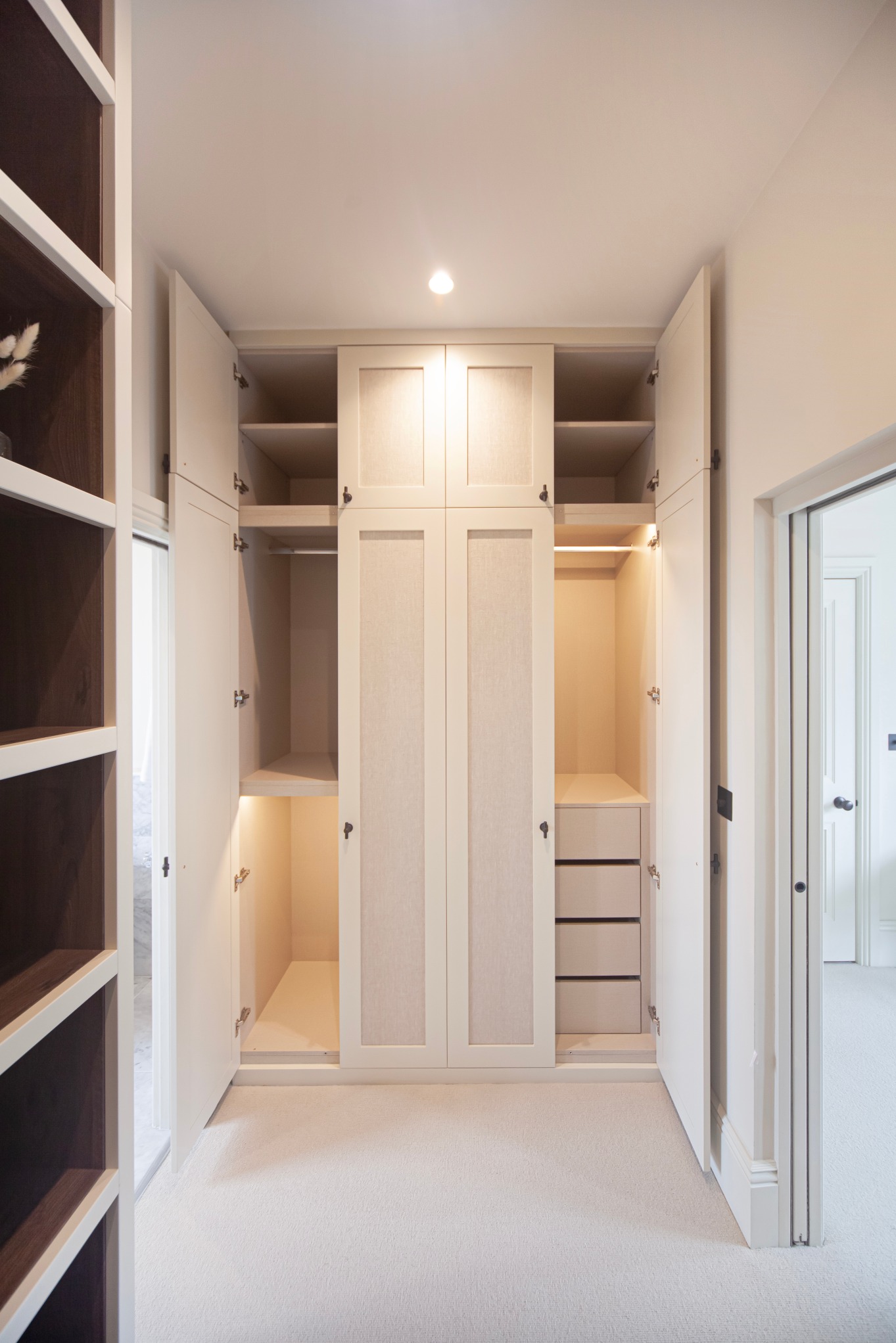 Modern tailor made dressing room in Chelsea London with fabric beige ...