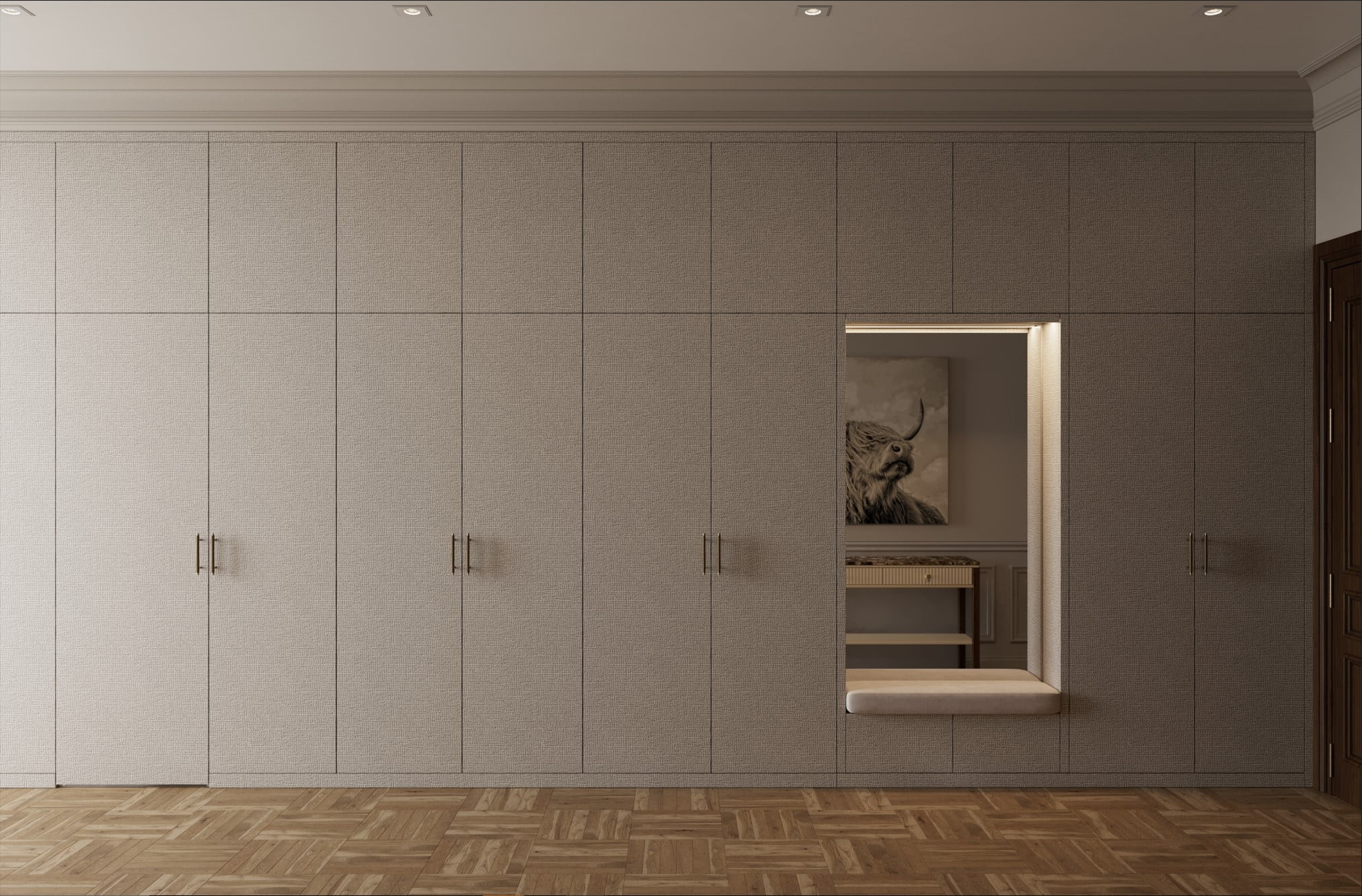 Grey Linen hallway fitted wardrobes